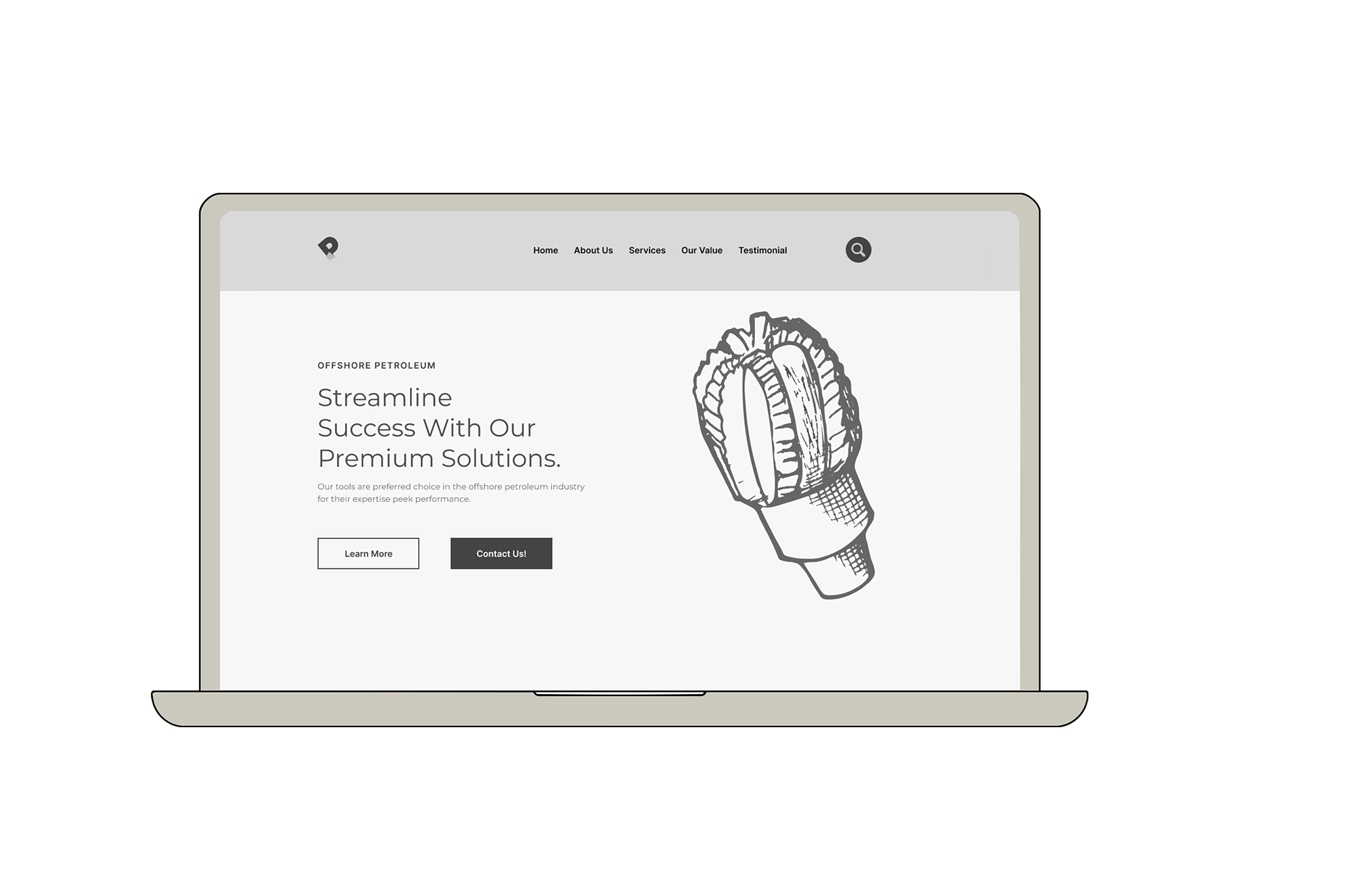 A Mac Book Pro displays landing page prototype..
